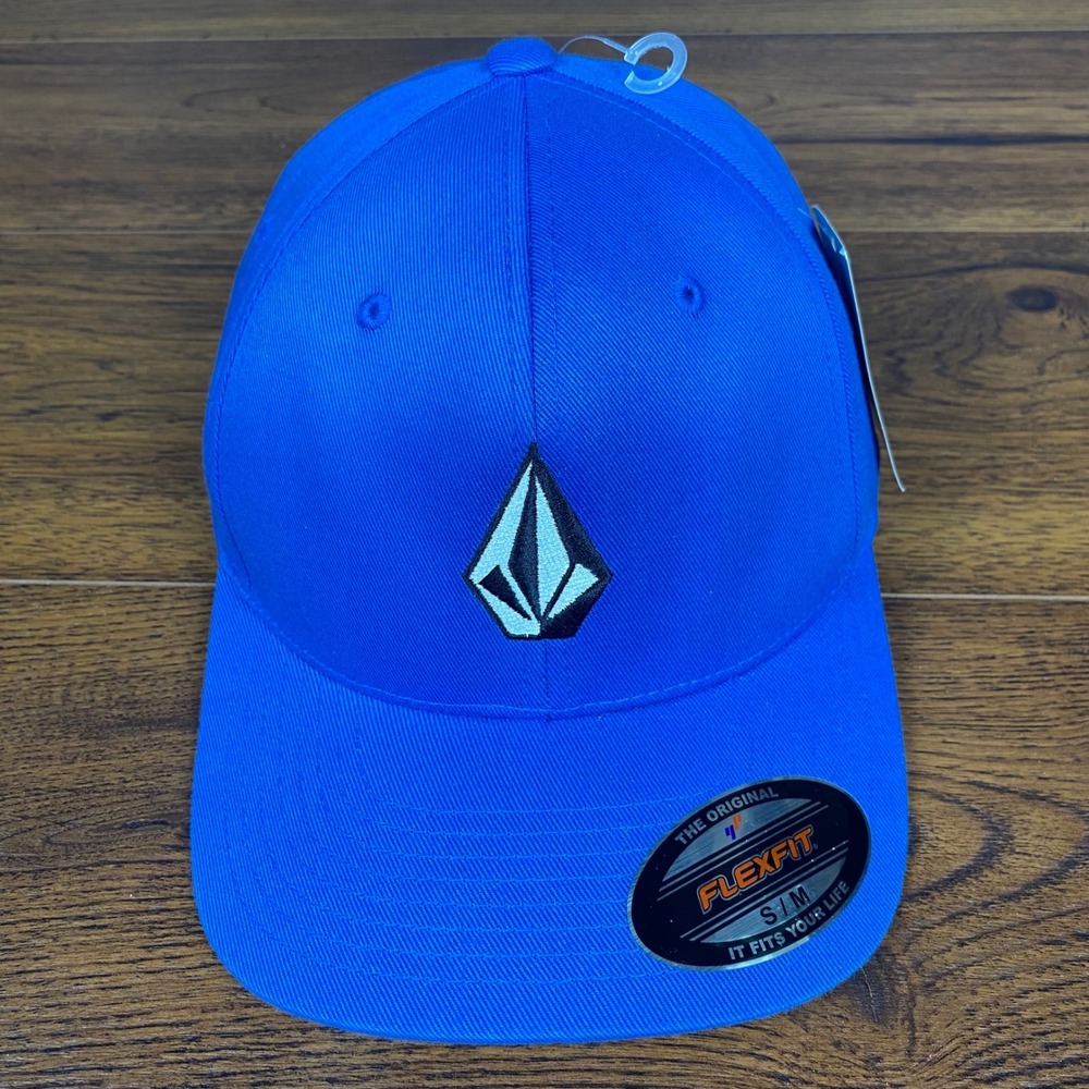 Volcom Mens Full Stone Flexfit Hat Royal Blue Embroidered Logo Cap S/M NEW